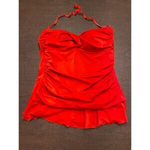 Always For Me Chic Red Halter Roused Skirted Ruffle Edge Size 16W Tankini Top
